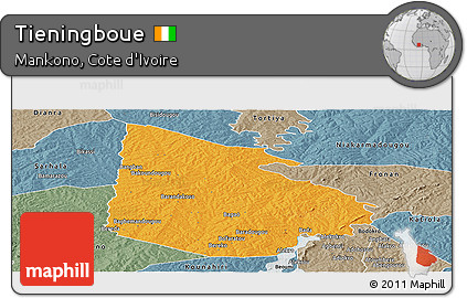 Political Panoramic Map of Tieningboue, semi-desaturated