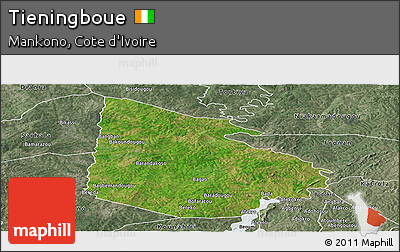 Satellite Panoramic Map of Tieningboue, semi-desaturated