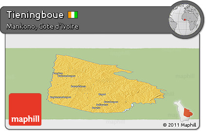 Savanna Style Panoramic Map of Tieningboue, single color outside