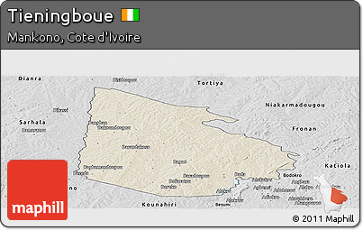 Shaded Relief Panoramic Map of Tieningboue, desaturated