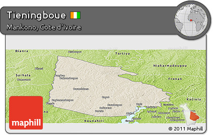 Shaded Relief Panoramic Map of Tieningboue, physical outside