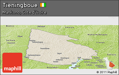 Shaded Relief Panoramic Map of Tieningboue, physical outside