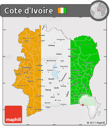 Flag Map of Cote D'Ivoire