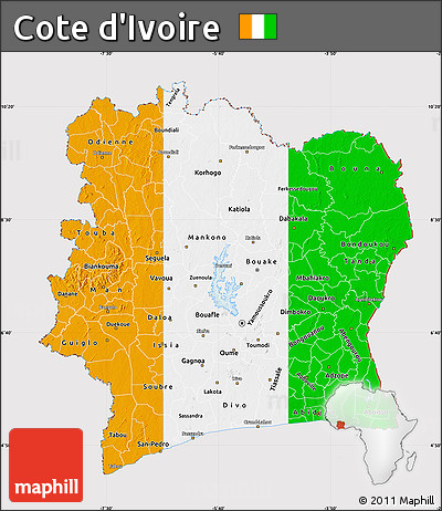 Flag Map of Cote D'Ivoire