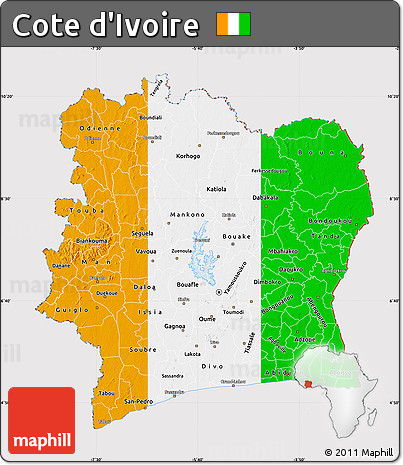 Flag Map of Cote D'Ivoire