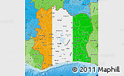 Flag Map of Cote d'Ivoire, political shades outside