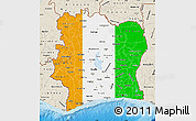 Flag Map of Cote d'Ivoire, shaded relief outside