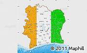 Flag Map of Cote d'Ivoire, single color outside, bathymetry sea, shaded relief sea