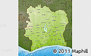 Physical Map of Cote d'Ivoire, darken, land only