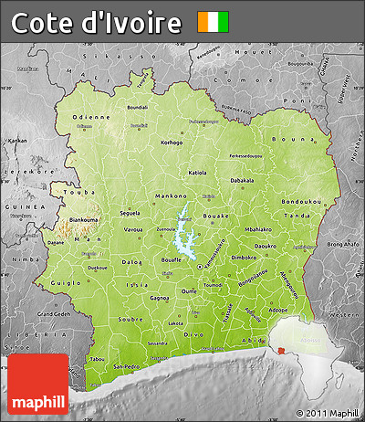 Physical Map of Cote D'Ivoire, desaturated