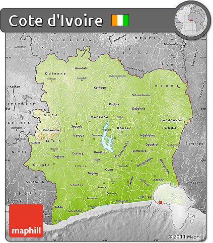 Physical Map of Cote D'Ivoire, desaturated