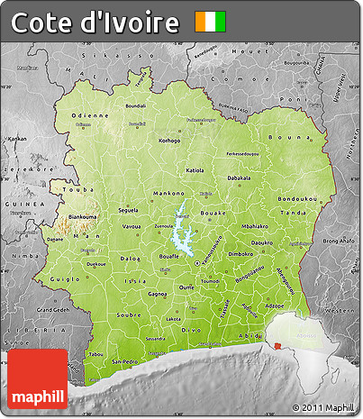 Physical Map of Cote D'Ivoire, desaturated