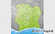 Physical Map of Cote d'Ivoire, desaturated, land only