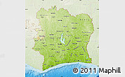 Physical Map of Cote d'Ivoire, lighten, land only
