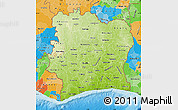 Physical Map of Cote d'Ivoire, political outside, shaded relief sea