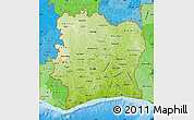 Physical Map of Cote d'Ivoire, political shades outside, shaded relief sea