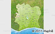Physical Map of Cote d'Ivoire, satellite outside, shaded relief sea