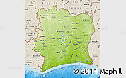 Physical Map of Cote d'Ivoire, shaded relief outside