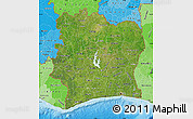 Satellite Map of Cote d'Ivoire, political shades outside