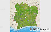 Satellite Map of Cote d'Ivoire, shaded relief outside