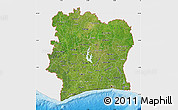 Satellite Map of Cote d'Ivoire, single color outside, bathymetry sea, shaded relief sea