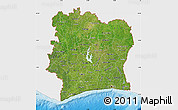Satellite Map of Cote d'Ivoire, single color outside, shaded relief sea