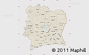 Shaded Relief Map of Cote d'Ivoire, cropped outside