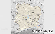 Shaded Relief Map of Cote d'Ivoire, desaturated