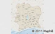 Shaded Relief Map of Cote d'Ivoire, lighten