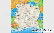 Shaded Relief Map of Cote d'Ivoire, political outside, shaded relief sea