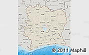 Shaded Relief Map of Cote d'Ivoire, semi-desaturated, land only