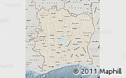 Shaded Relief Map of Cote d'Ivoire, semi-desaturated