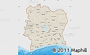 Shaded Relief Map of Cote d'Ivoire, single color outside, bathymetry sea, shaded relief sea