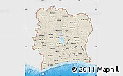 Shaded Relief Map of Cote d'Ivoire, single color outside