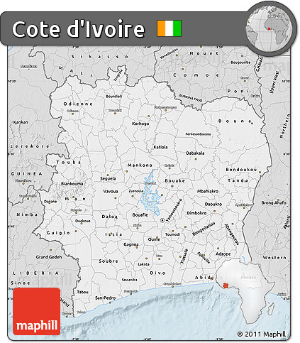Silver Style Map of Cote D'Ivoire