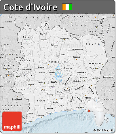 Silver Style Map of Cote D'Ivoire