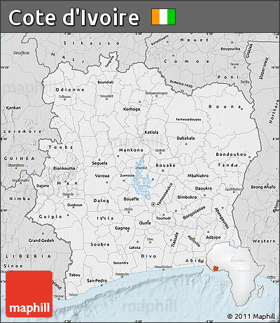 Silver Style Map of Cote D'Ivoire
