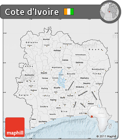 Silver Style Map of Cote D'Ivoire, single color outside