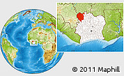 Physical Location Map of Odienne, highlighted country, within the entire country