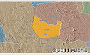 Political 3D Map of Seydougou, semi-desaturated