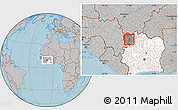 Gray Location Map of Tieme, highlighted country, highlighted parent region, hill shading