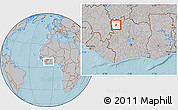 Gray Location Map of Tieme, highlighted parent region, within the entire country, hill shading