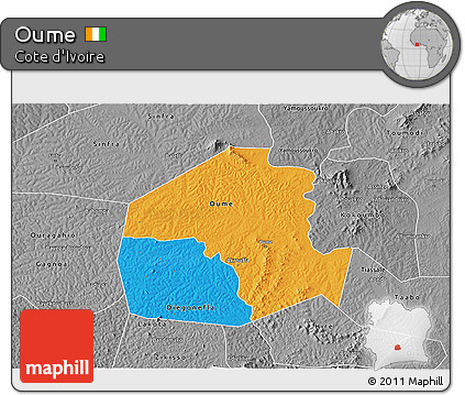 Political 3D Map of Oume, desaturated