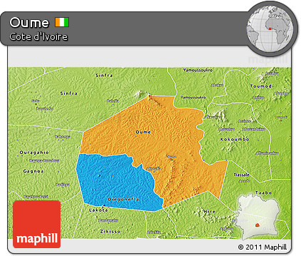 Political 3D Map of Oume, physical outside