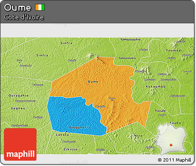 Political 3D Map of Oume, physical outside