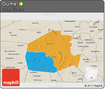 Political 3D Map of Oume, shaded relief outside