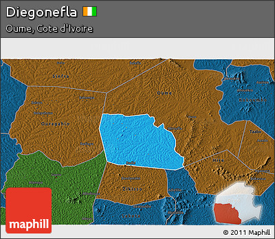 Political 3D Map of Diegonefla, darken