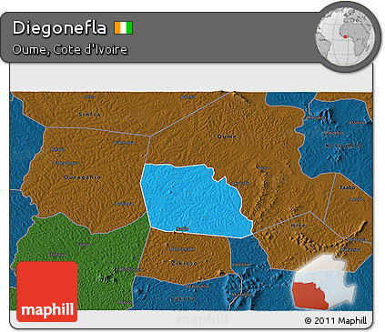 Political 3D Map of Diegonefla, darken