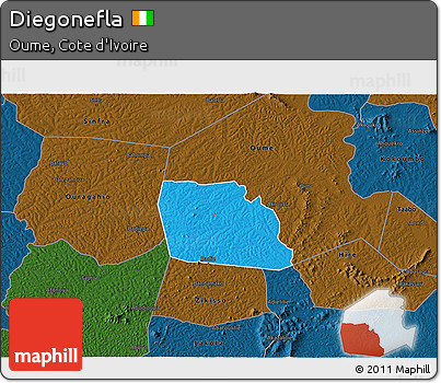 Political 3D Map of Diegonefla, darken