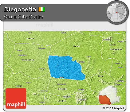 Political 3D Map of Diegonefla, physical outside